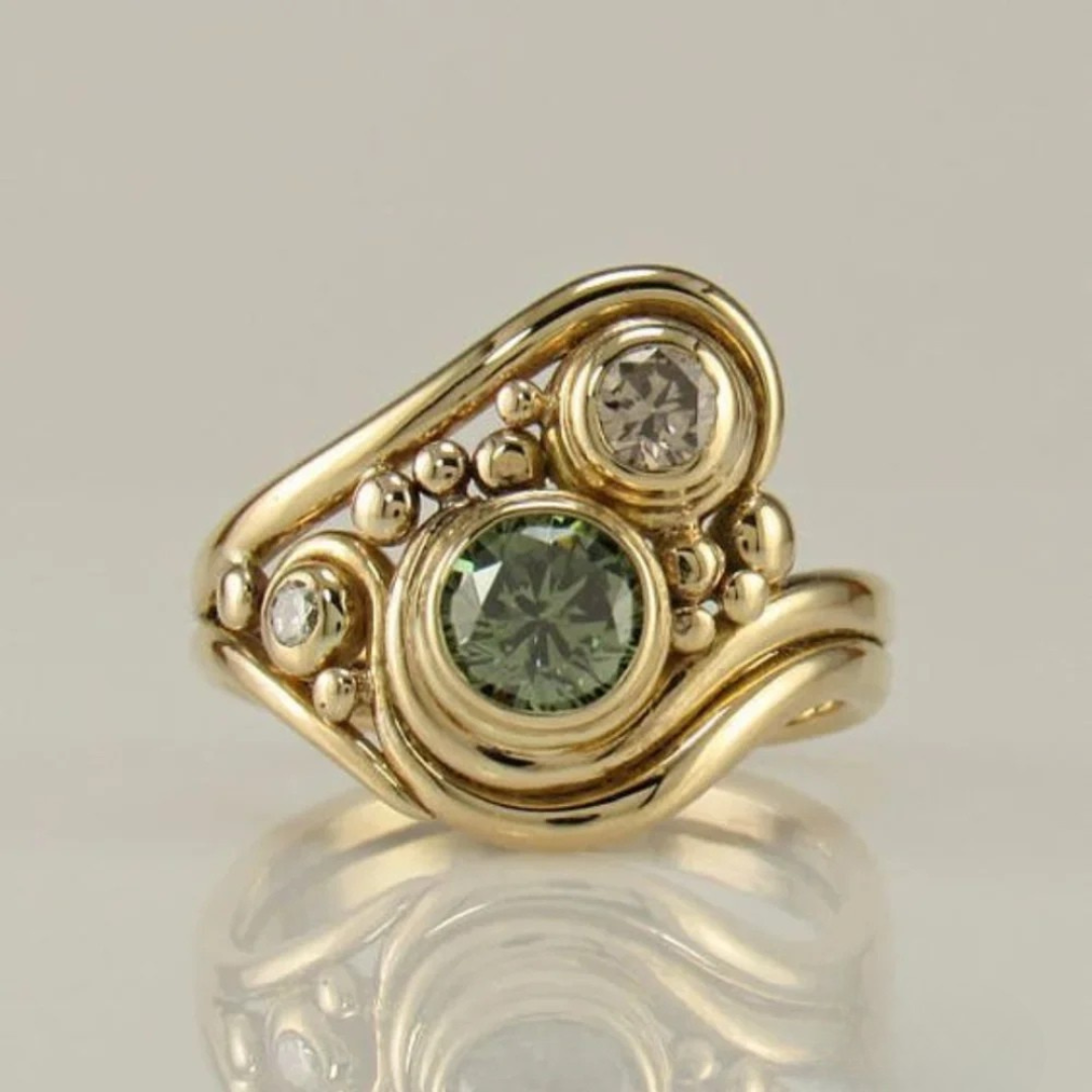 Vintage gouden groene zirkonia ring