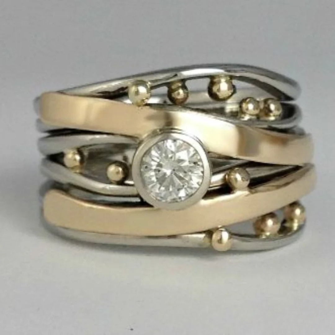 Vintage goud ingelegde zirkonia ring