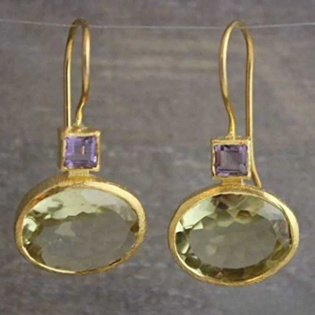 Vintage groen kristal gouden oorbellen