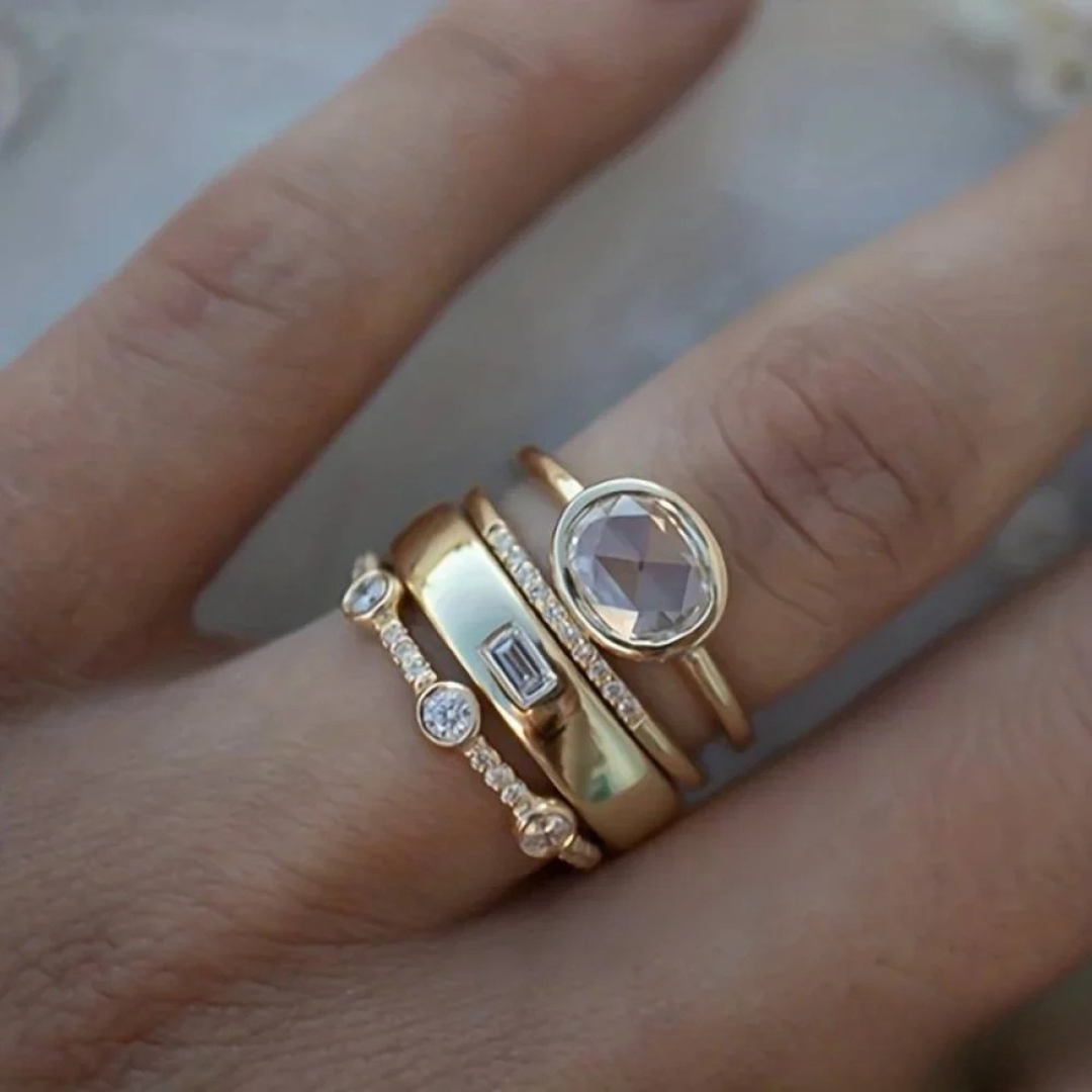 Vintage gouden ring met zirkonia
