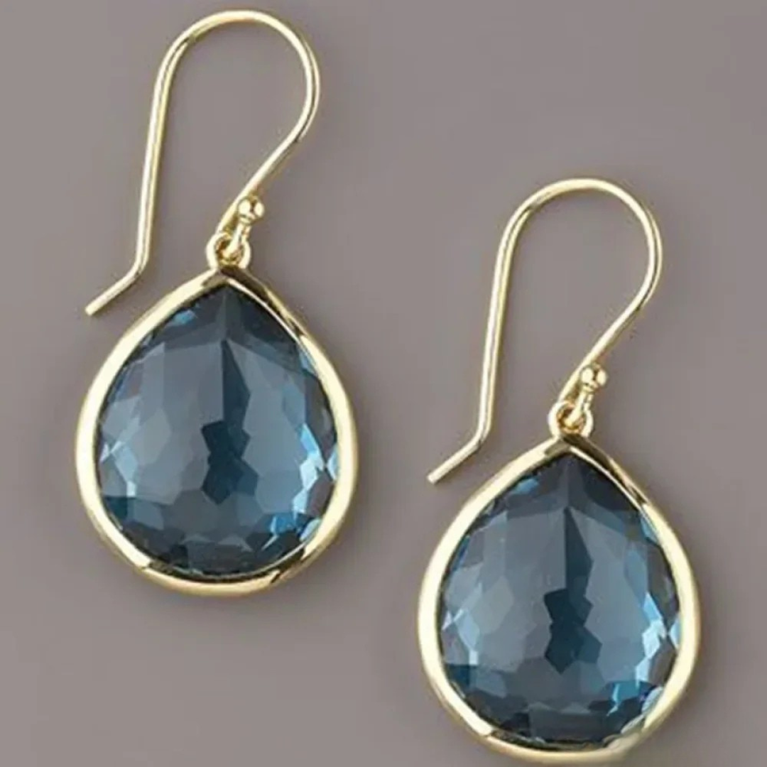 Vintage Blauwe Kristallen Druppel Oorbellen