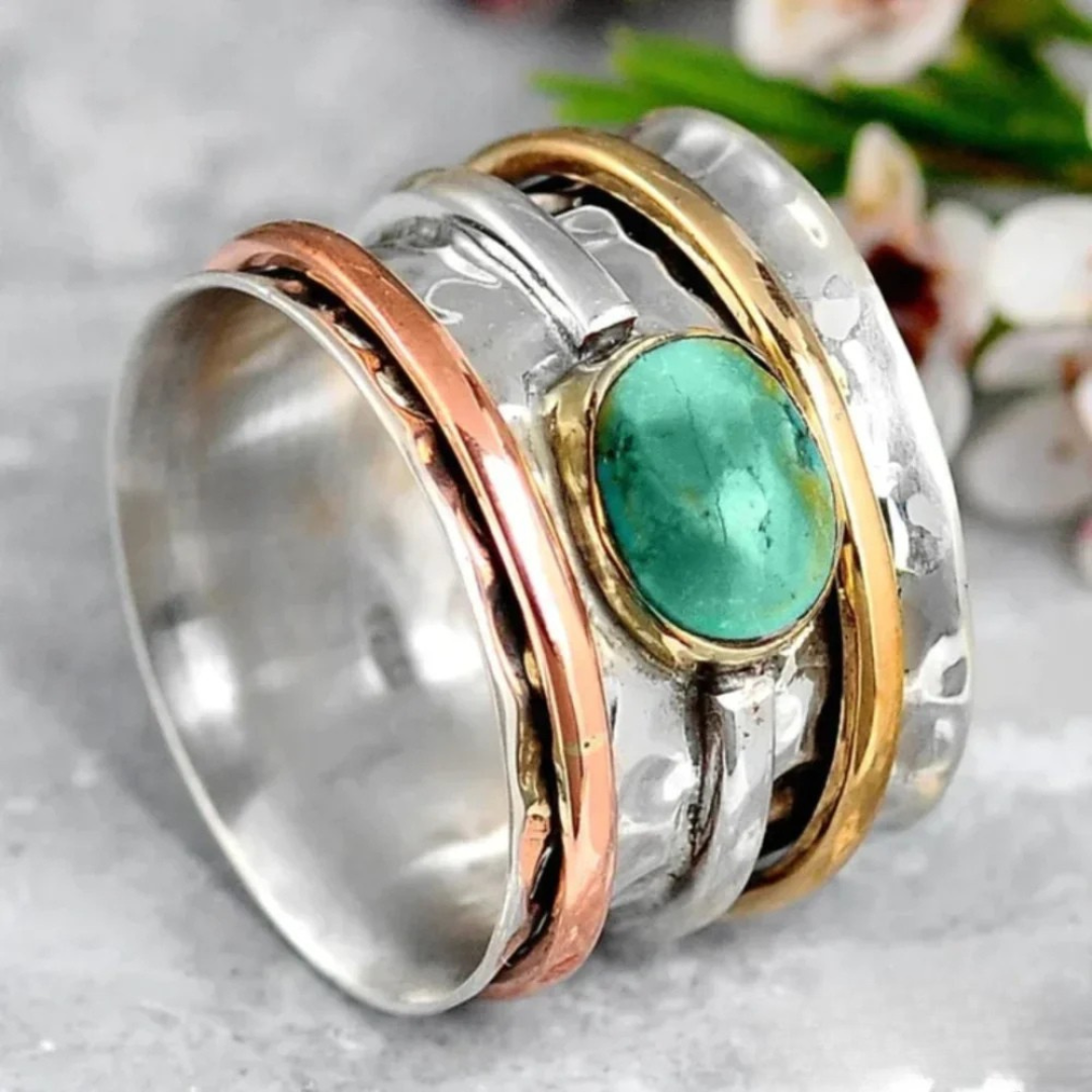 Vintage gouden en zilveren turkoois ring