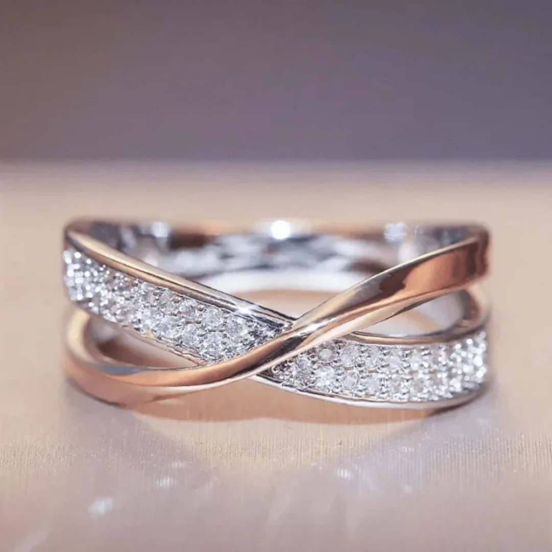 Vintage gouden geweven zirkonia zilveren ring