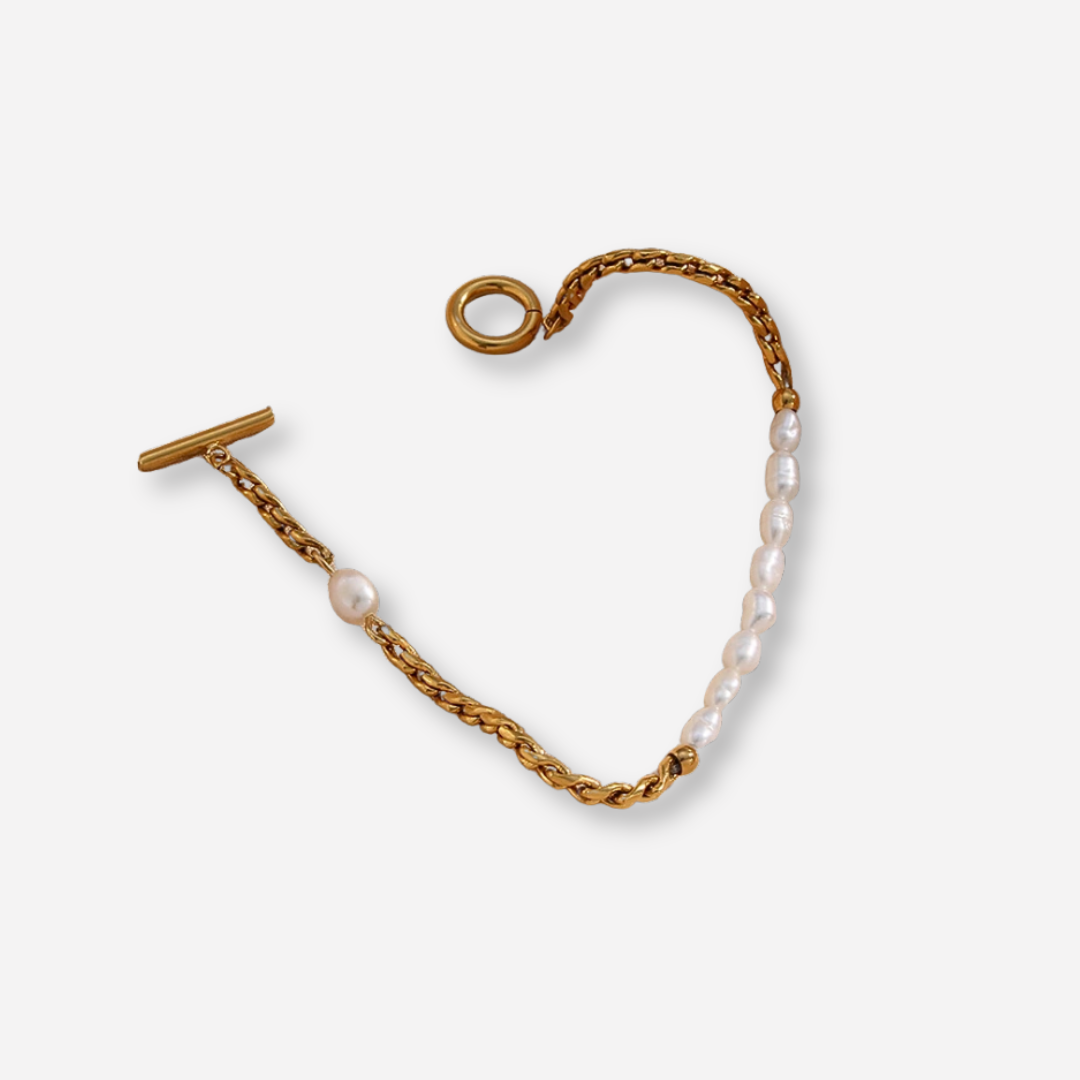 Vintage parel armband met stainless steel