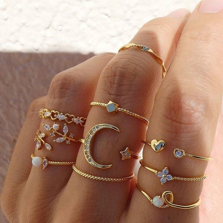 10 paar Boheemse zilveren en gouden ringen