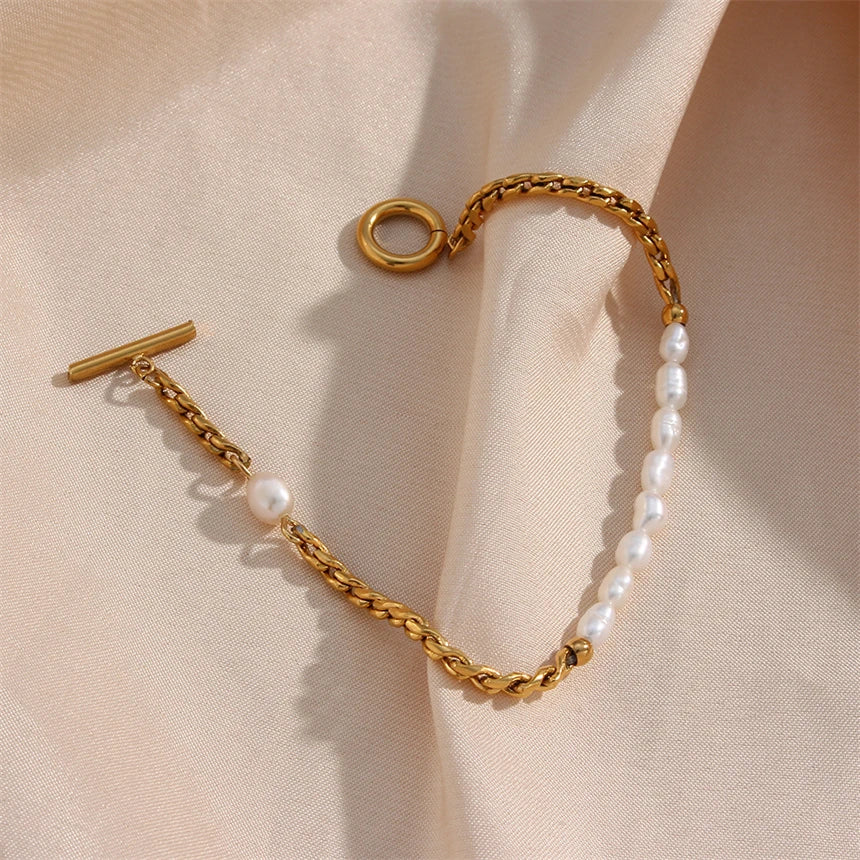 Vintage parel armband met stainless steel