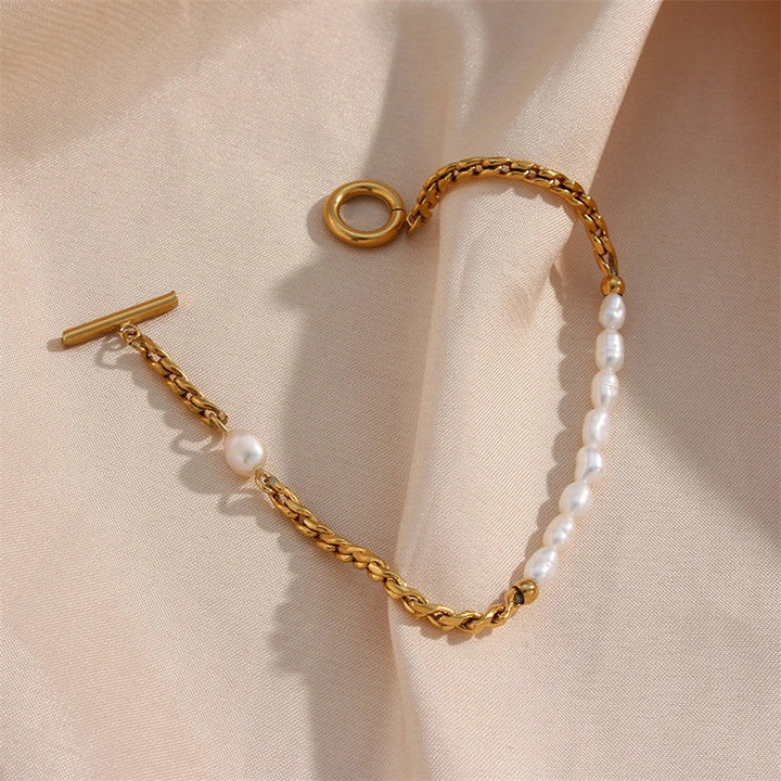 Vintage parel armband met stainless steel