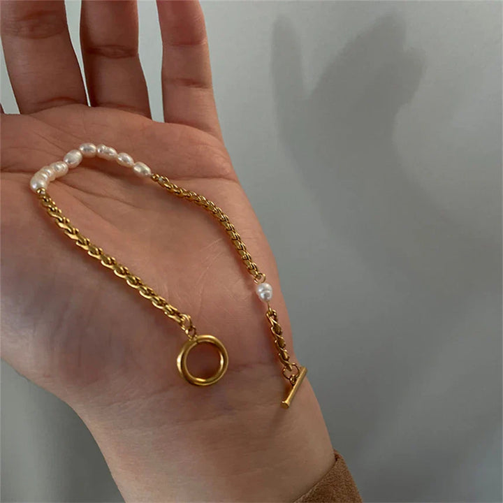 Vintage parel armband met stainless steel