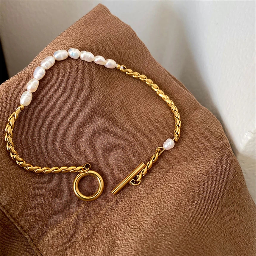 Vintage parel armband met stainless steel