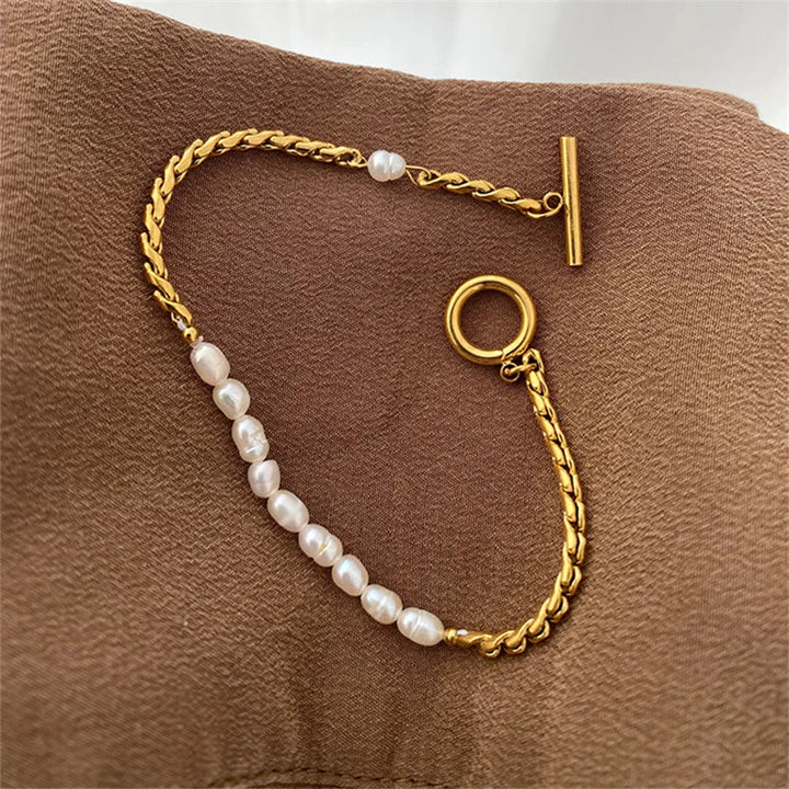Vintage parel armband met stainless steel