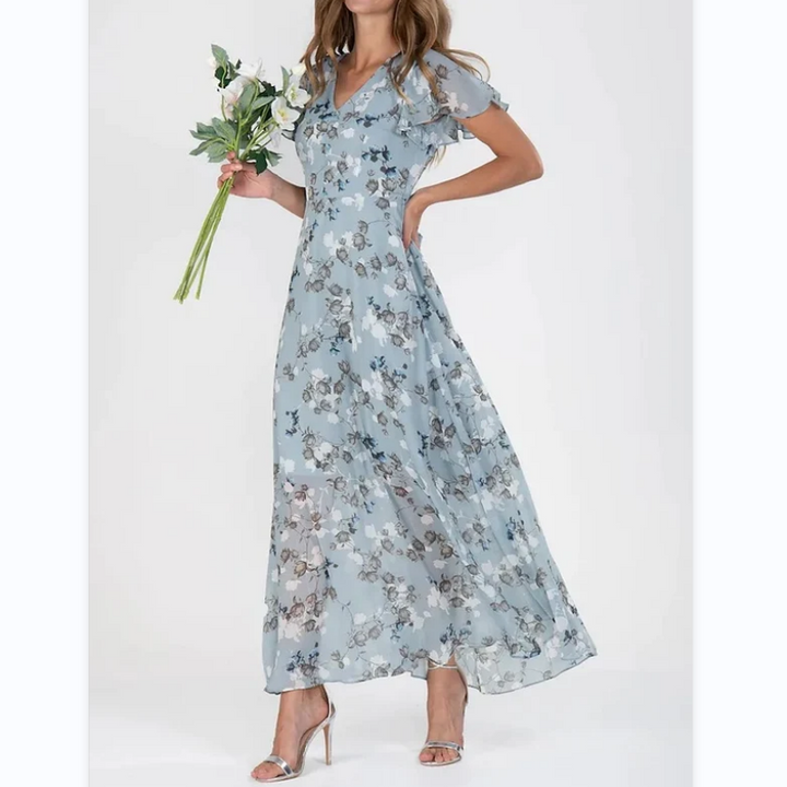 Fenna - Lange jurk met korte mouwen en bloemenprint--🔥Bespaar 50% korting